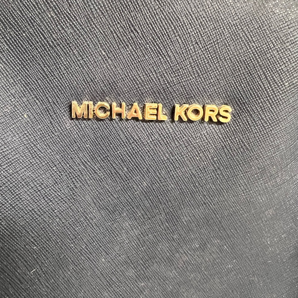 Michael Kors Blue Tote Structured Design Gold Accents - Picture 4 of 7